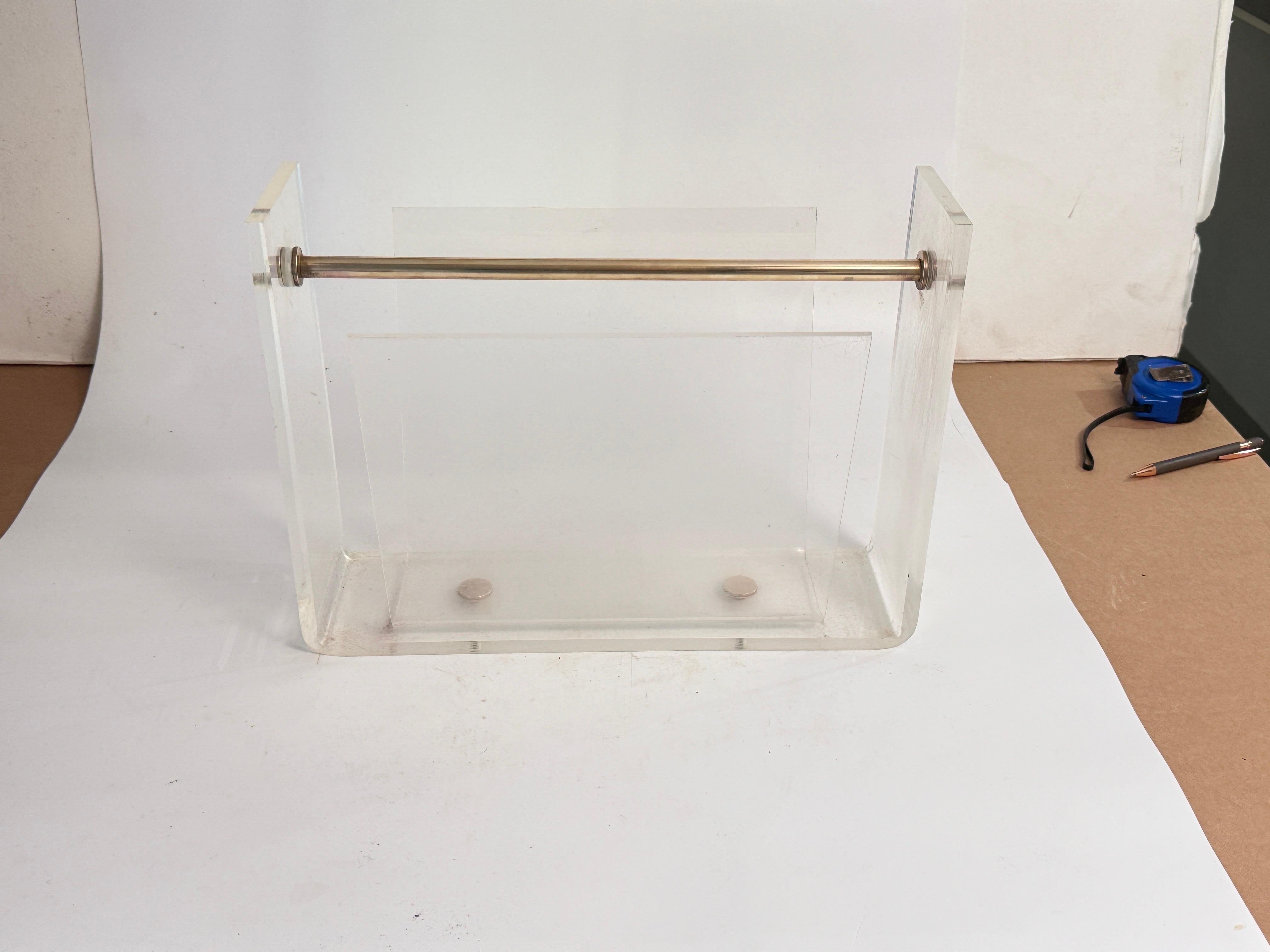 Vintage Thick Lucite and Chrome Steel Magazine Rack For Sale 1