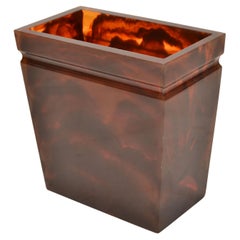 Vintage Thick Lucite Dark Amber Marble Pattern Waste Basket, Can Umbrella Stand