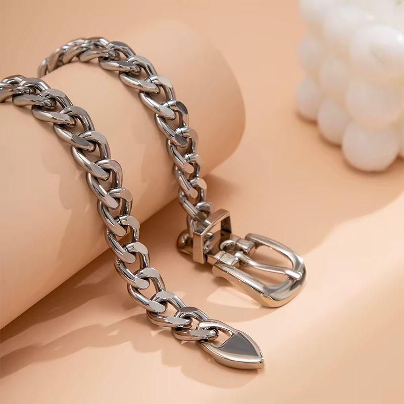 Vintage Thick Open Link Silver Tone Belt Buckle Chain Necklace For Sale 1