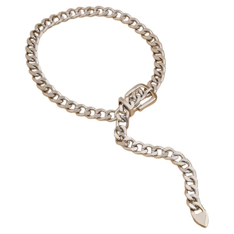 Vintage Thick Open Link Silver Tone Belt Buckle Chain Necklace For Sale