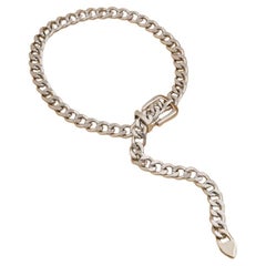 Vintage Thick Open Link Silver Tone Belt Buckle Chain Necklace