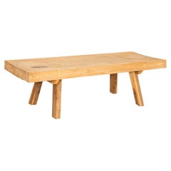 Vintage Thick Raw Slab Wood Coffee Table with Splay Legs