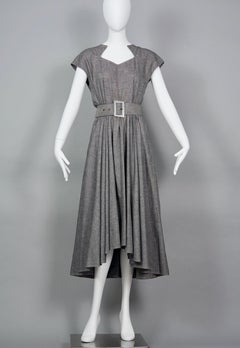 Vintage THIERRY MUGLER Asymmetric Collar Full Circle Belted Dress
