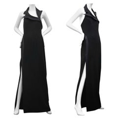 Vintage THIERRY MUGLER Asymmetric Collar Long Black Halter Evening Dress
