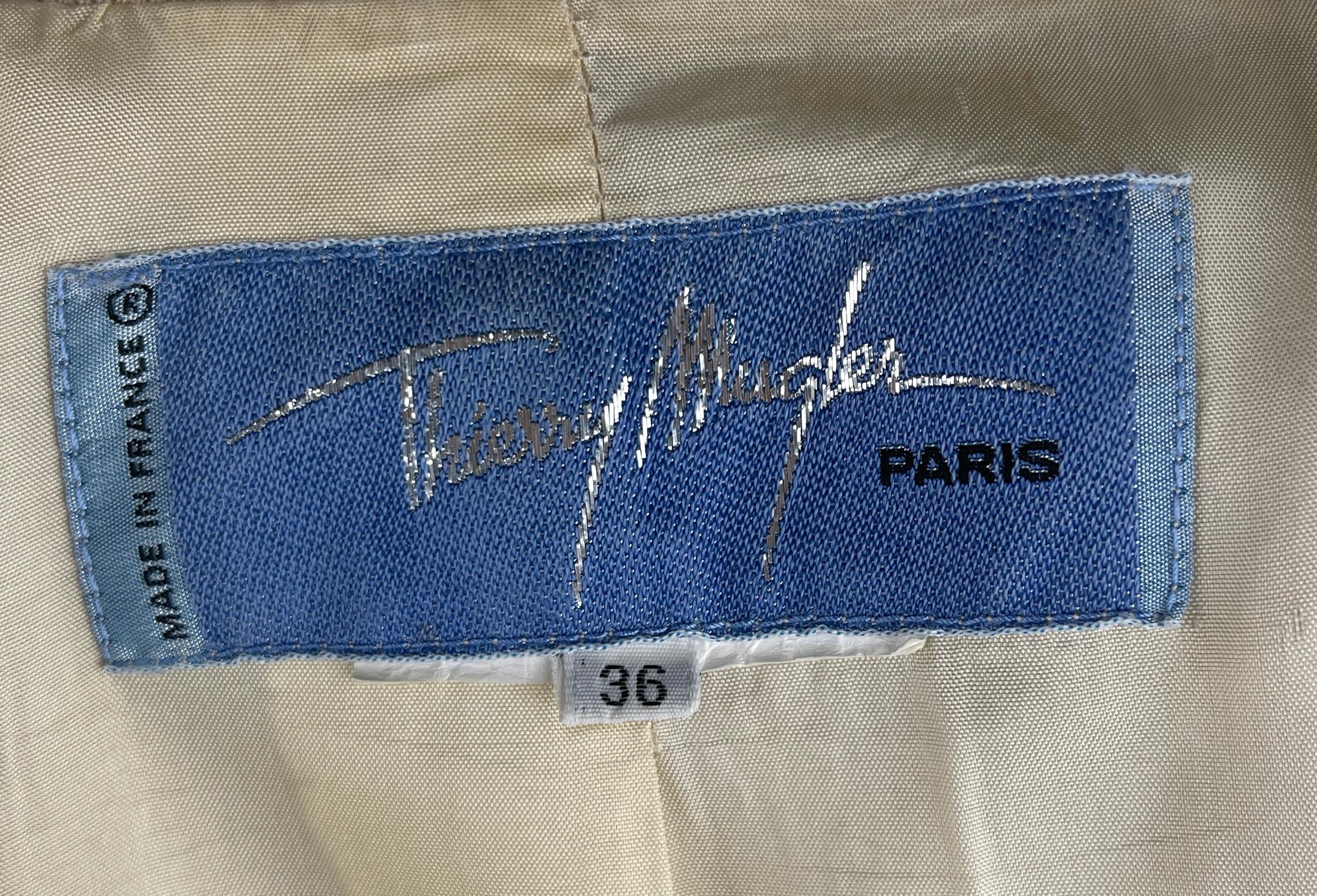 Vintage Thierry Mugler Belted Jacket Beige Wool Pockets Zipper Metalic Hardware 1