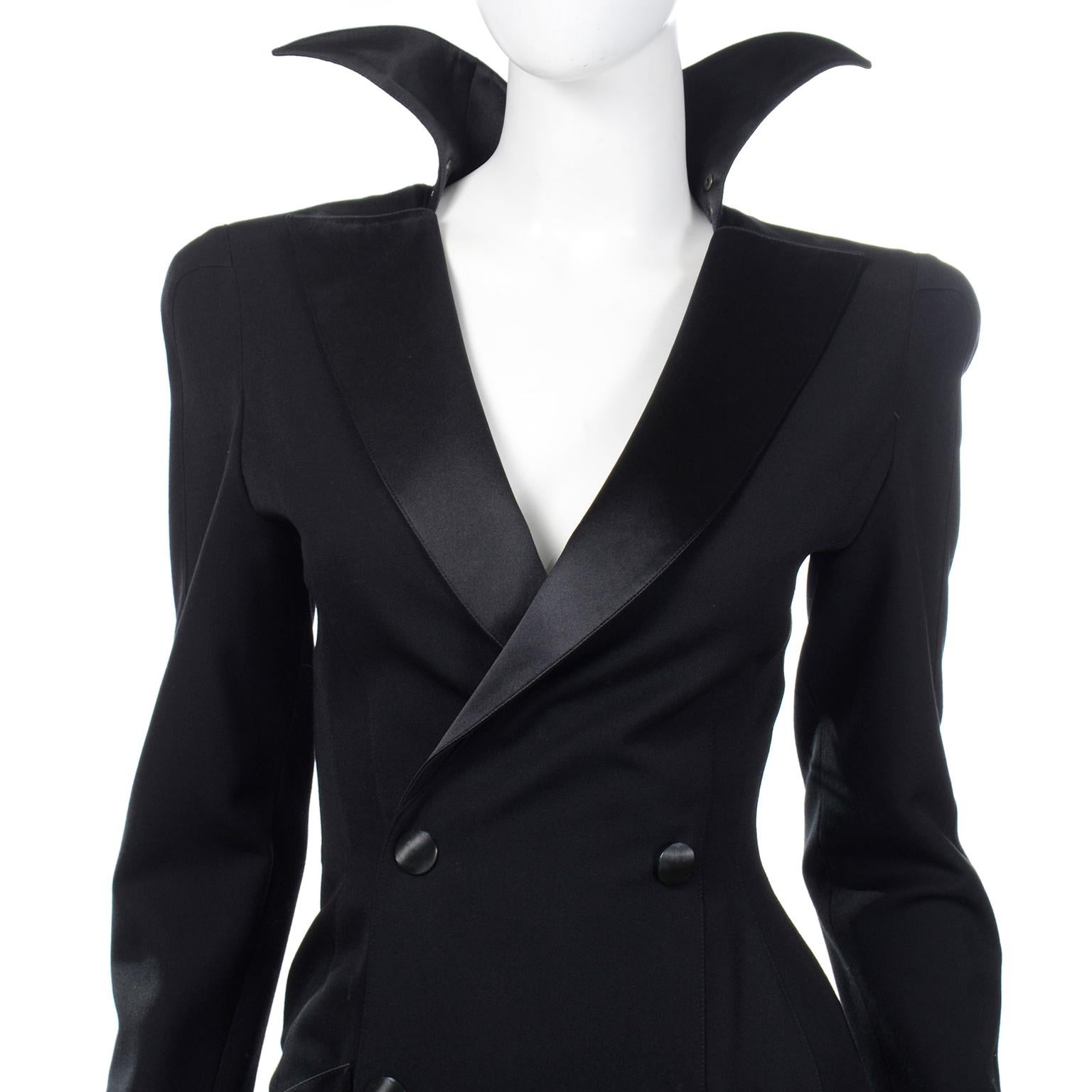 Vintage Thierry Mugler Black Evening Dress or Evening Coat With Pop Up Collar In Excellent Condition In Portland, OR