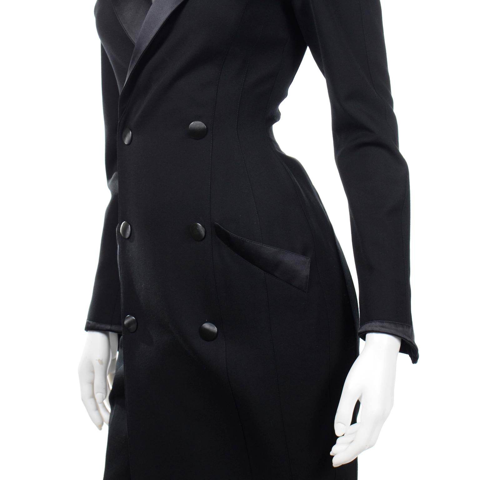 Vintage Thierry Mugler Black Evening Dress or Evening Coat With Pop Up Collar 1