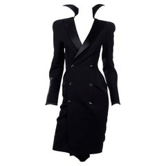 Vintage Thierry Mugler Black Evening Dress or Evening Coat With Pop Up Collar