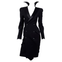 Abito da sera o cappotto da sera vintage Thierry Mugler nero con colletto a scomparsa