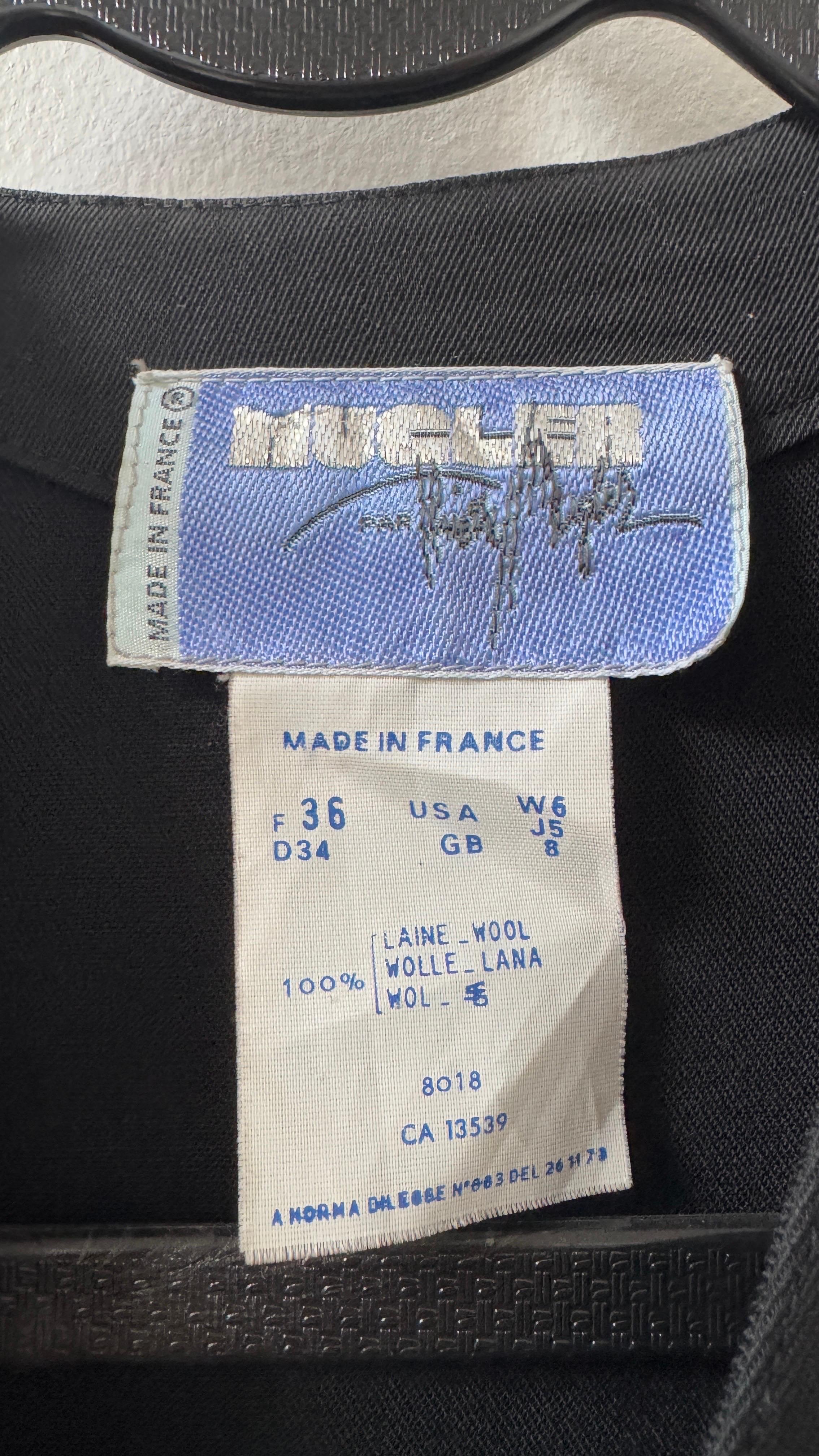 Vintage Thierry Mugler Black Wool Tailored Jacket For Sale 2