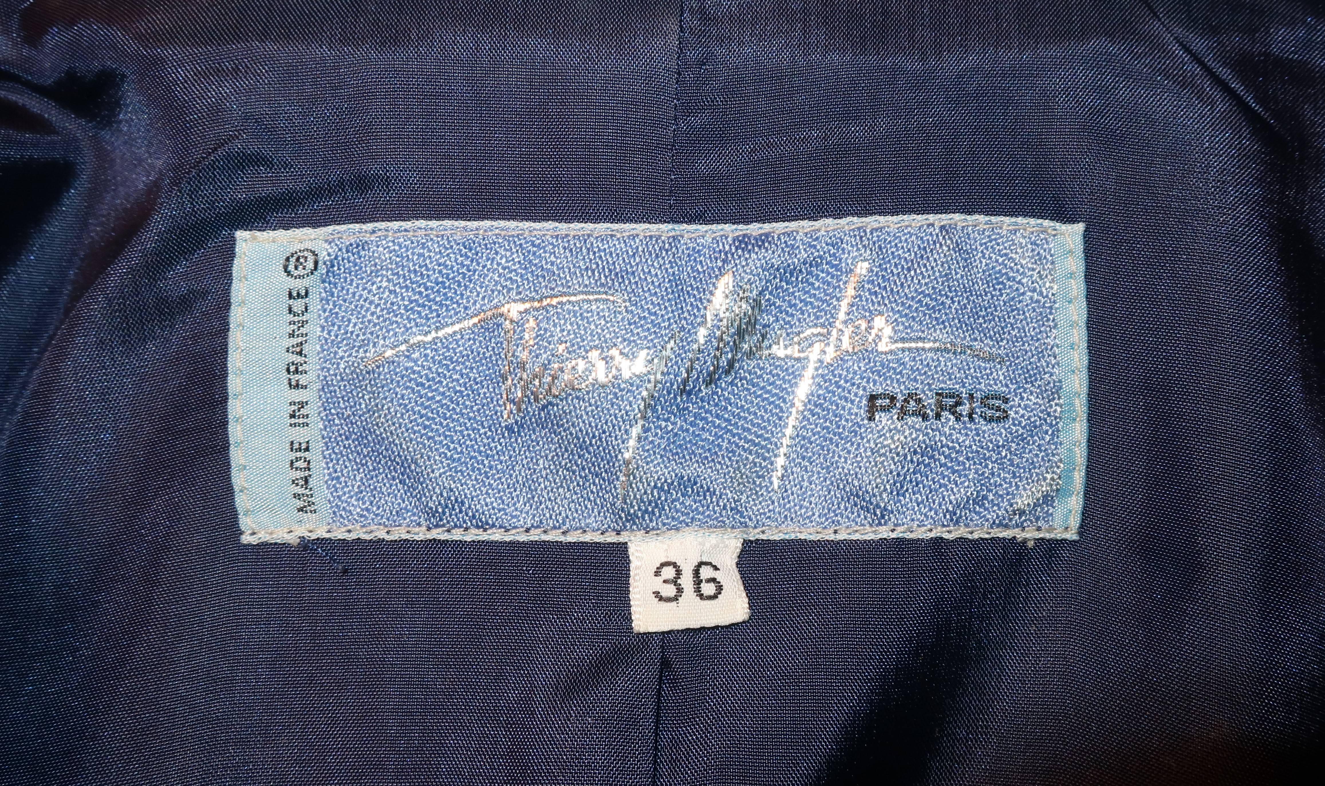 Vintage Thierry Mugler Blue Linen Skirt Suit With Star Buttons 3