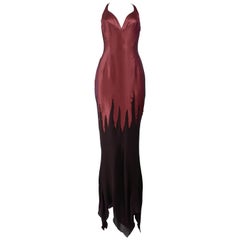 Vintage Thierry Mugler Burgundy Beaded Flame Gown 