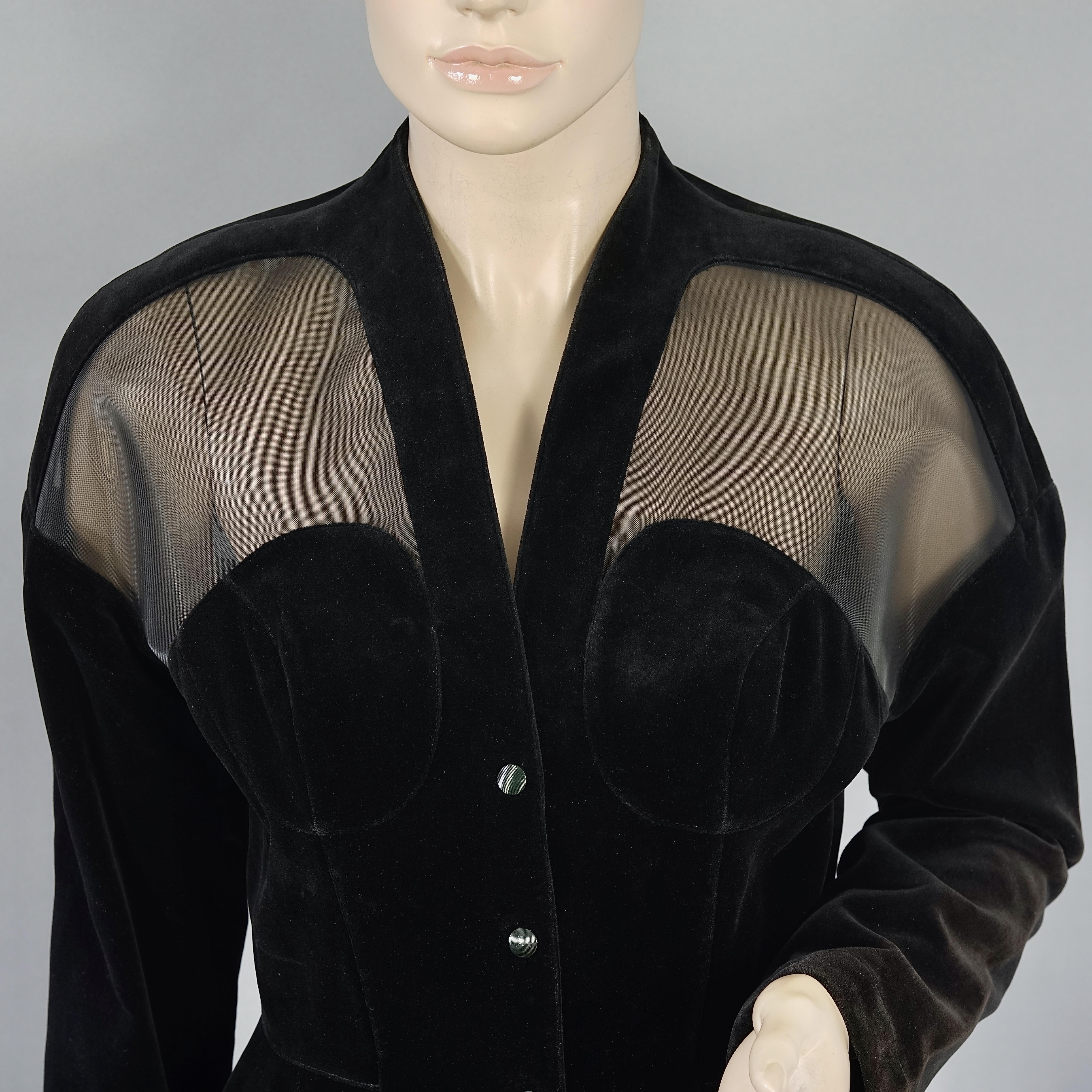 Vintage THIERRY MUGLER Bustier Structured Transparent Velvet Jacket Skirt Suit 1