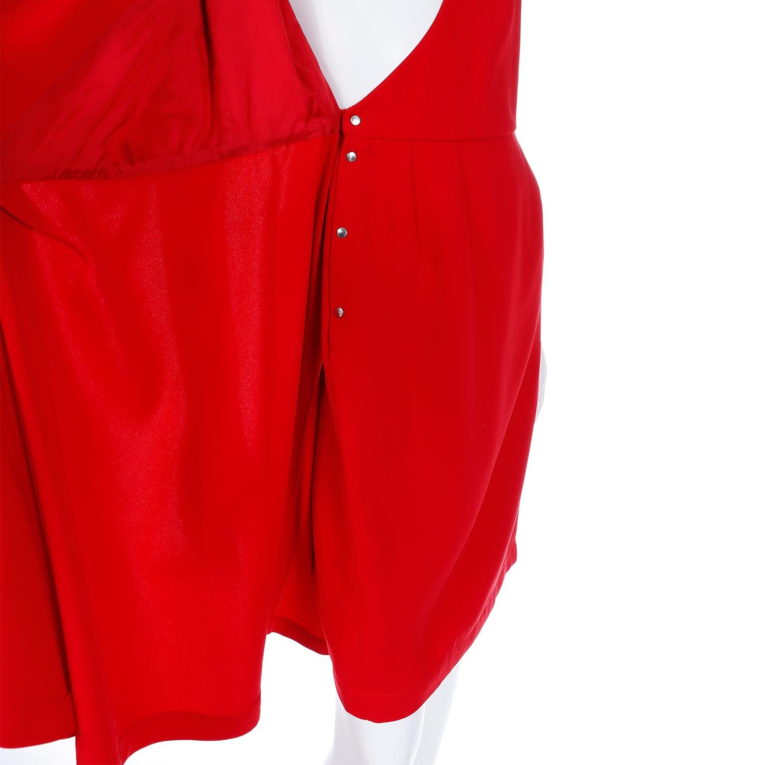 Vintage Thierry Mugler Cherry Red Sleeveless Wrap Dress W Drape & Silver Buckle 7