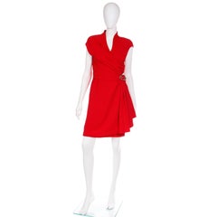 Vintage Thierry Mugler Cherry Red Sleeveless Wrap Dress W Drape & Silver Buckle