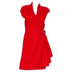 Vintage Thierry Mugler Cherry Red Sleeveless Wrap Dress W Drape & Silver Buckle