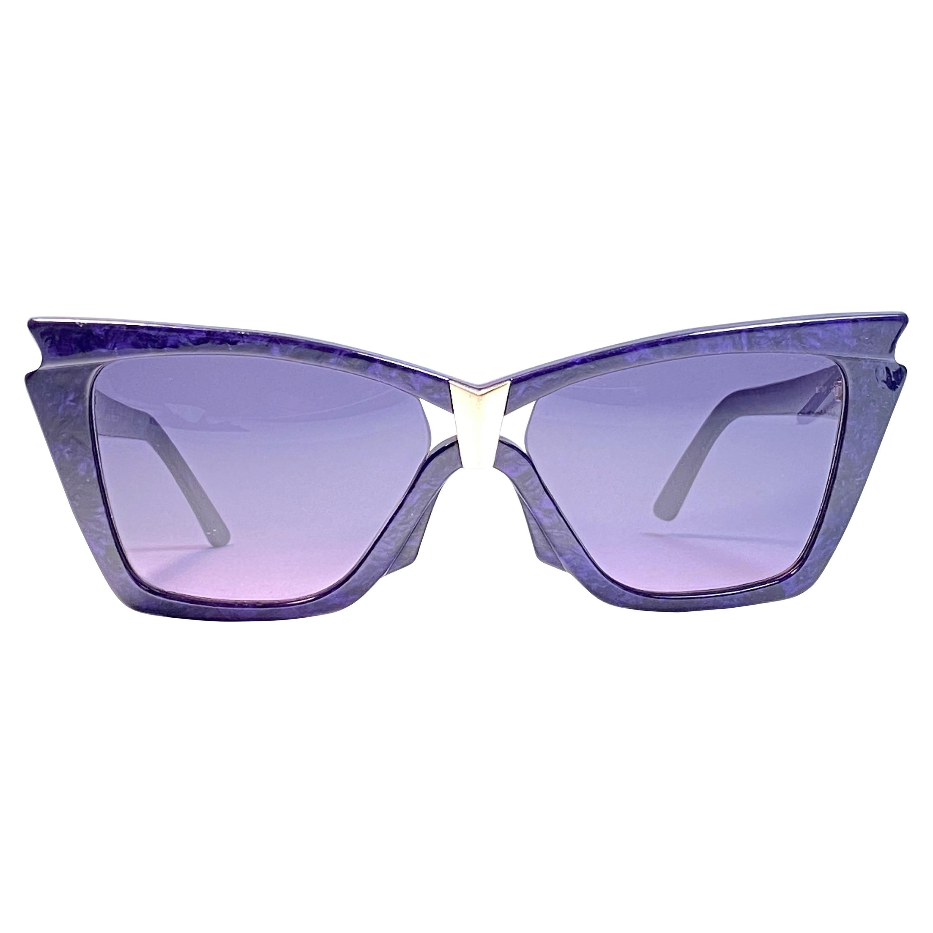Vintage Thierry Mugler " Clichy " Deep Purple Cat Eye France Sunglasses 1980's For Sale