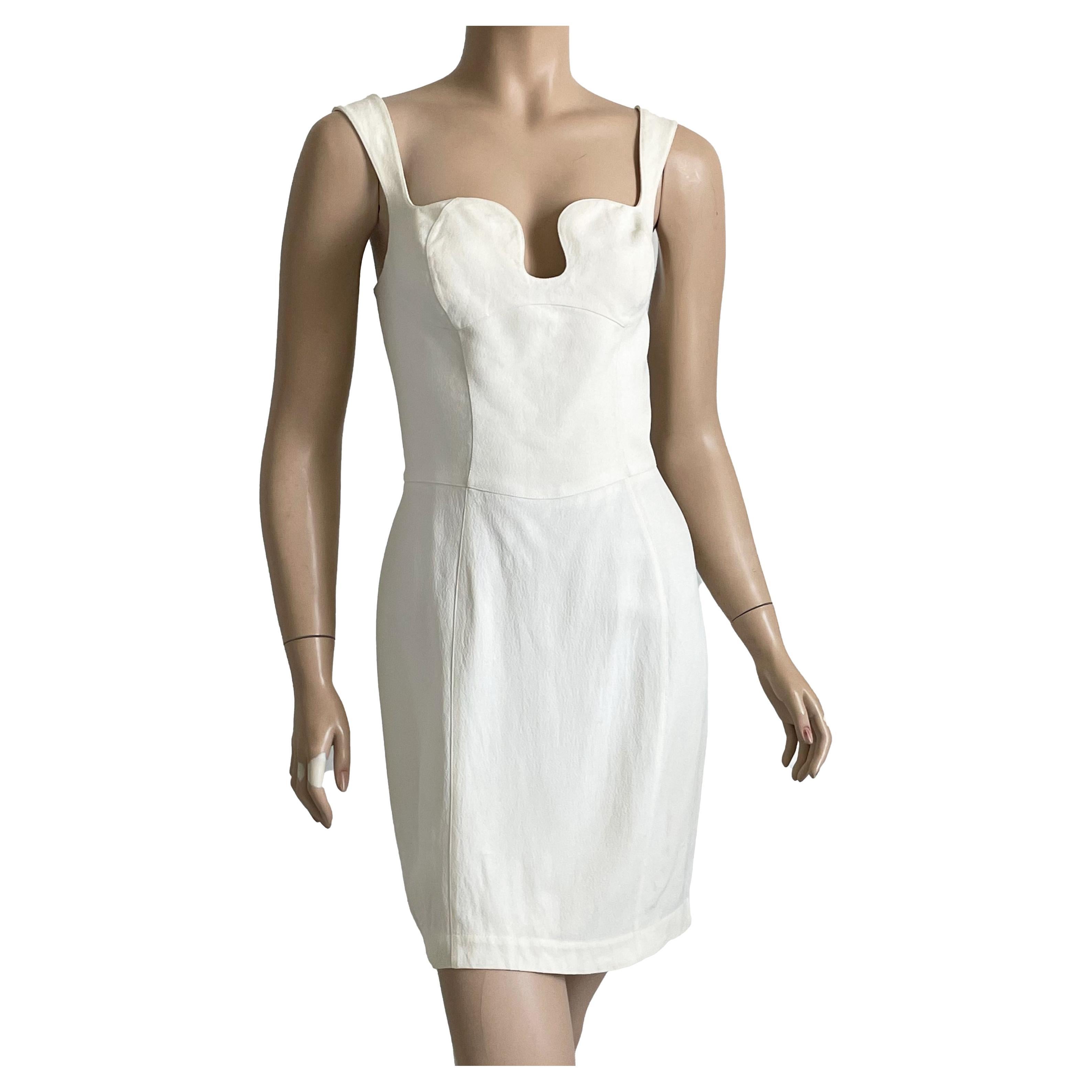 Vintage Thierry Mugler Cocktail Dress Sz 40 Rare Chic White Crepe 