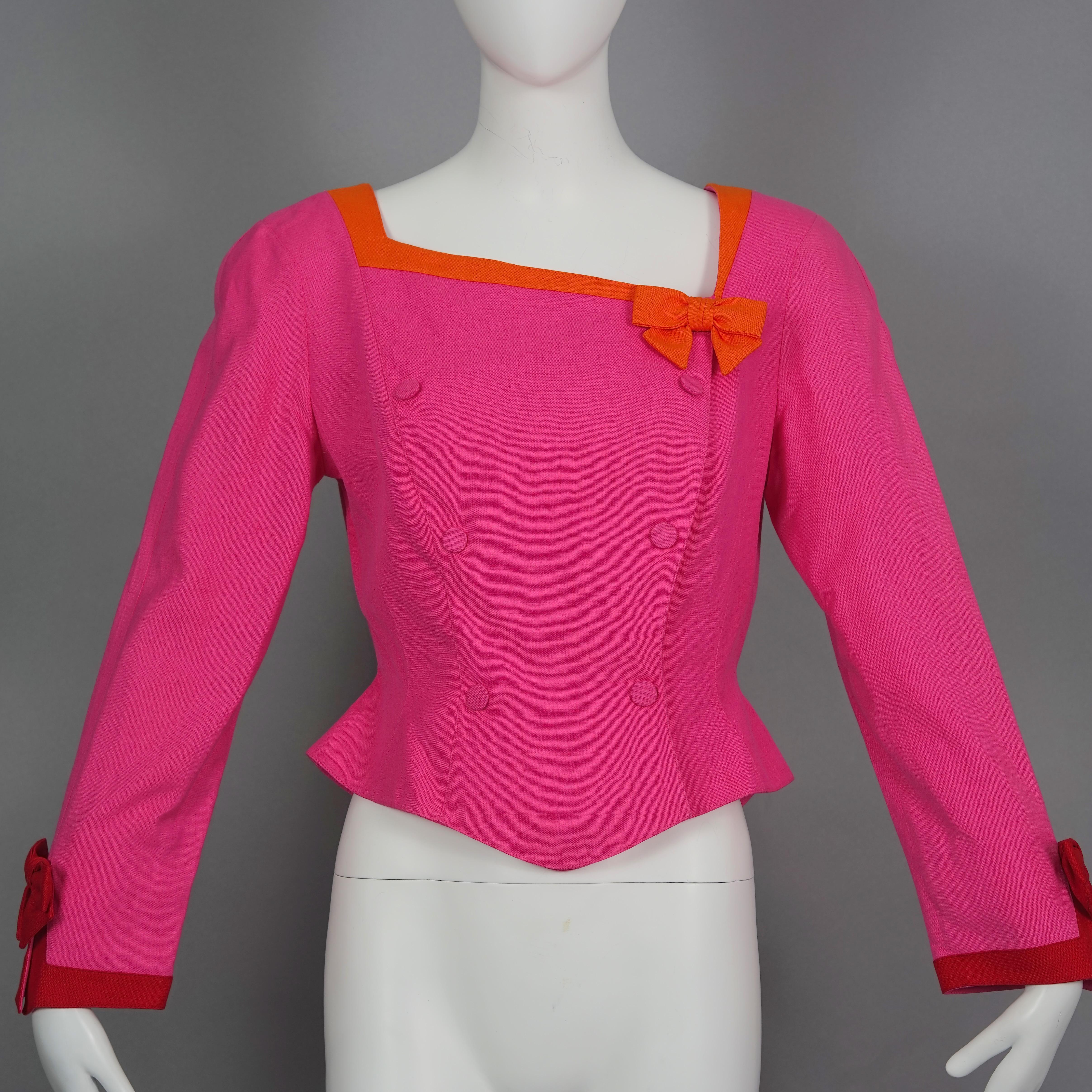 Vintage THIERRY MUGLER Colour Block Bows Blazer Skirt Suit For Sale 6