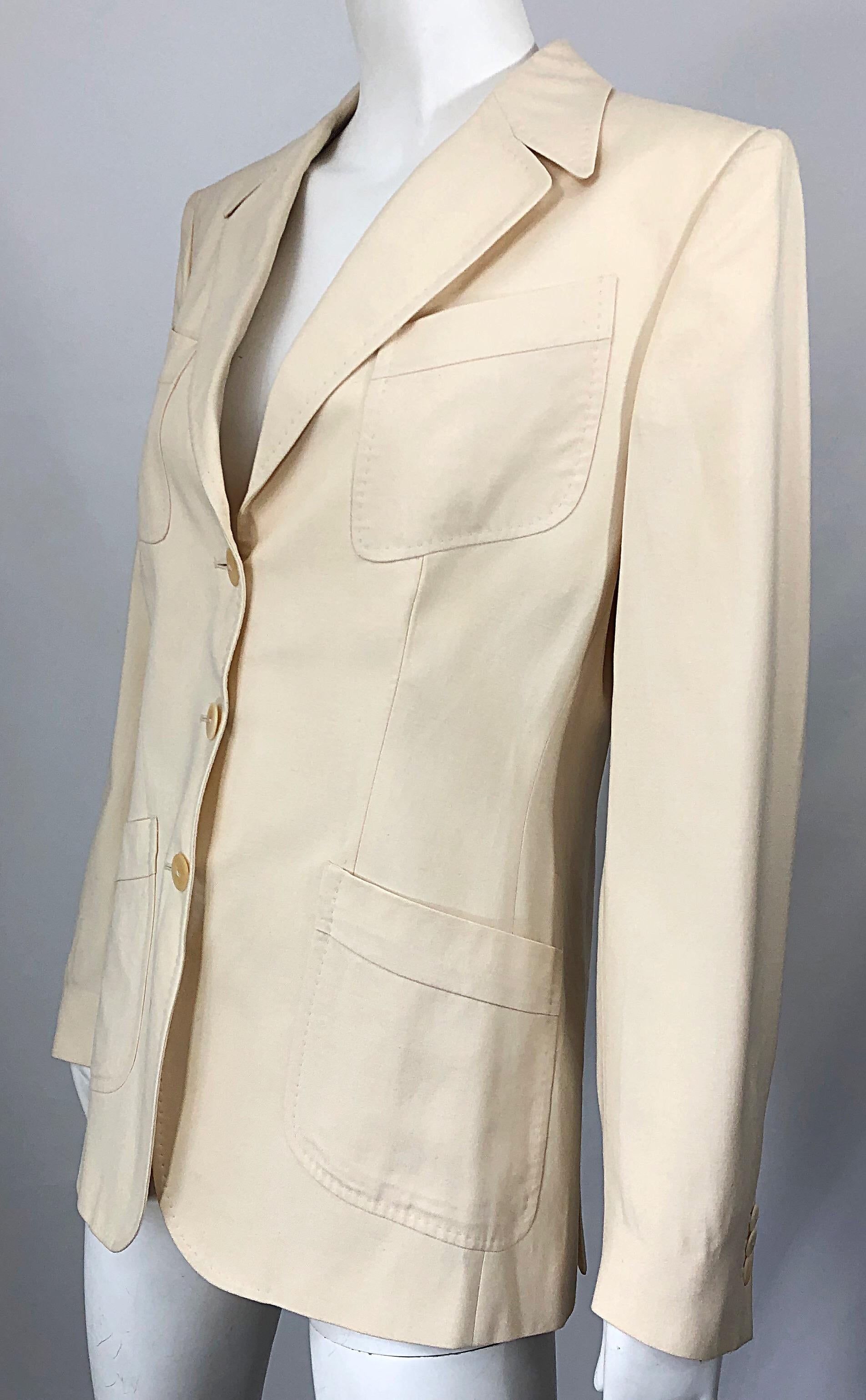 Vintage Thierry Mugler Couture 1990s Size 40 / US 8 Ivory Silk 90s Blazer Jacket For Sale 2