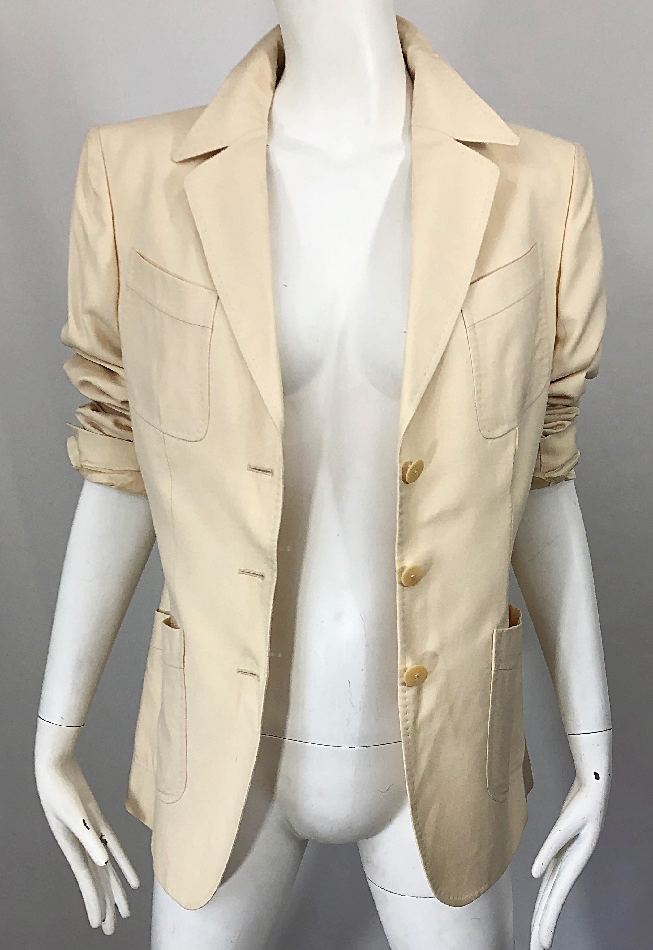 Vintage Thierry Mugler Couture 1990s Size 40 / US 8 Ivory Silk 90s Blazer Jacket For Sale 3
