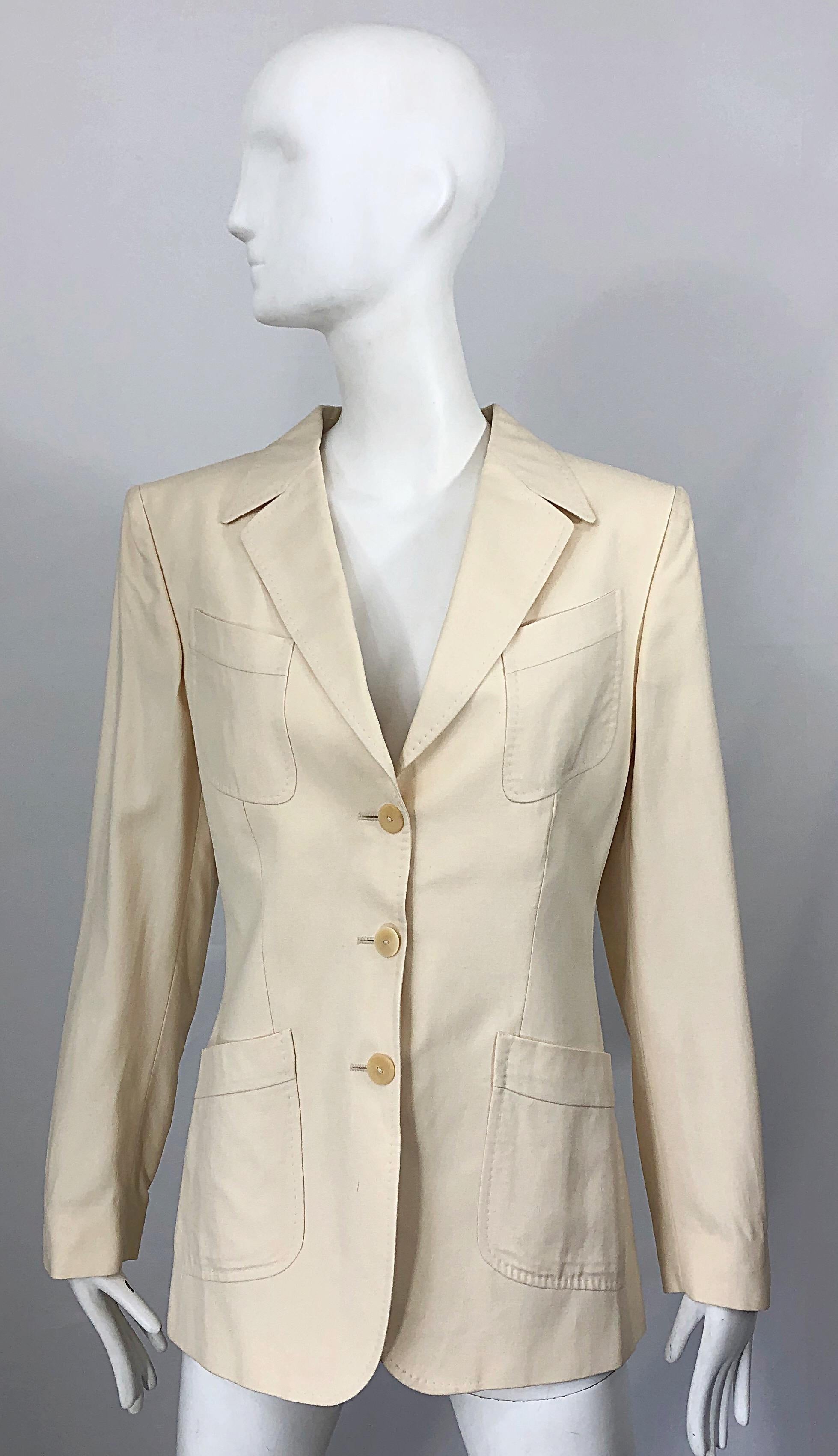Vintage Thierry Mugler Couture 1990s Size 40 / US 8 Ivory Silk 90s Blazer Jacket For Sale 5
