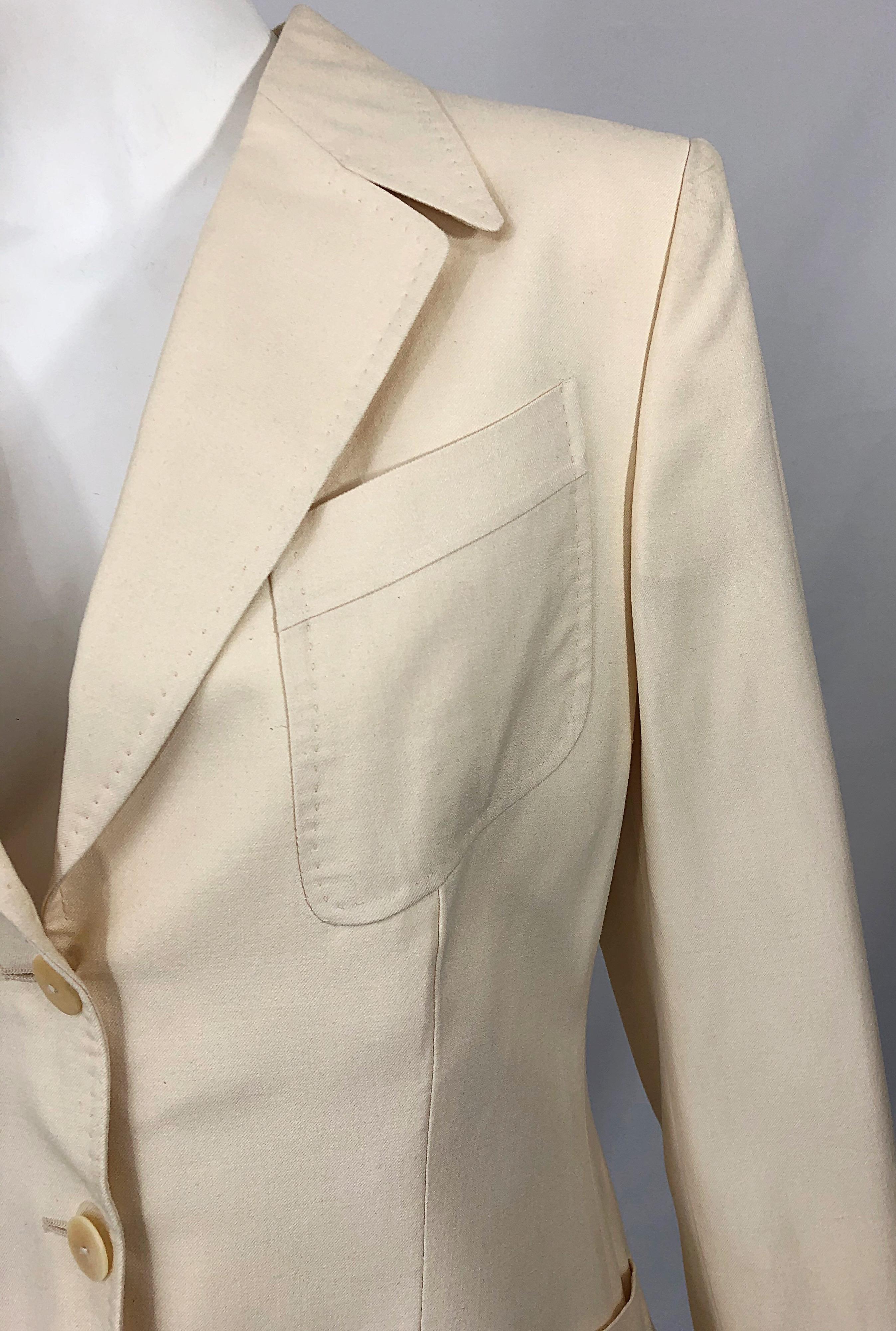 Beige Vintage Thierry Mugler Couture 1990s Size 40 / US 8 Ivory Silk 90s Blazer Jacket For Sale