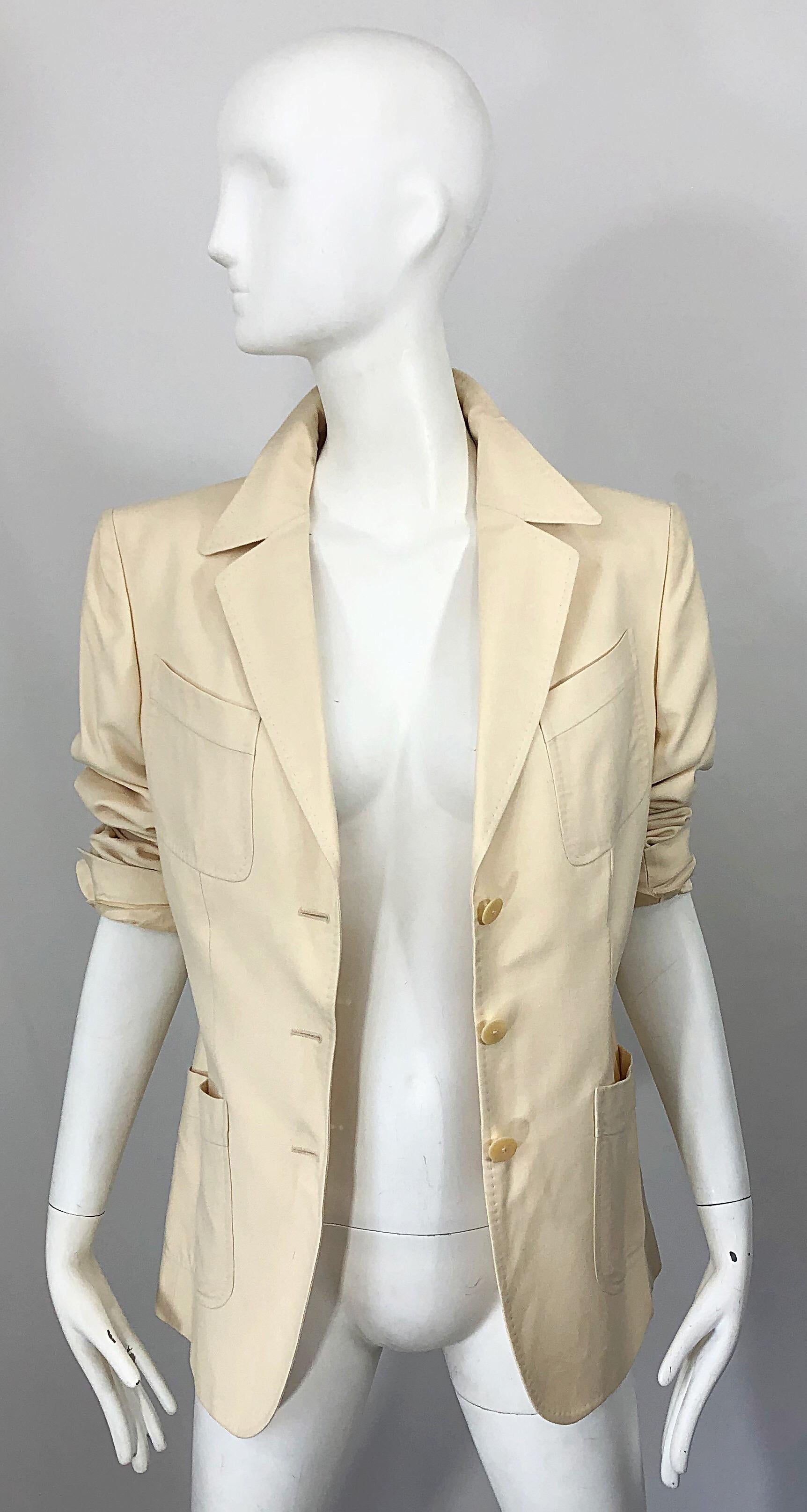 Vintage Thierry Mugler Couture 1990s Size 40 / US 8 Ivory Silk 90s Blazer Jacket In Excellent Condition For Sale In San Diego, CA