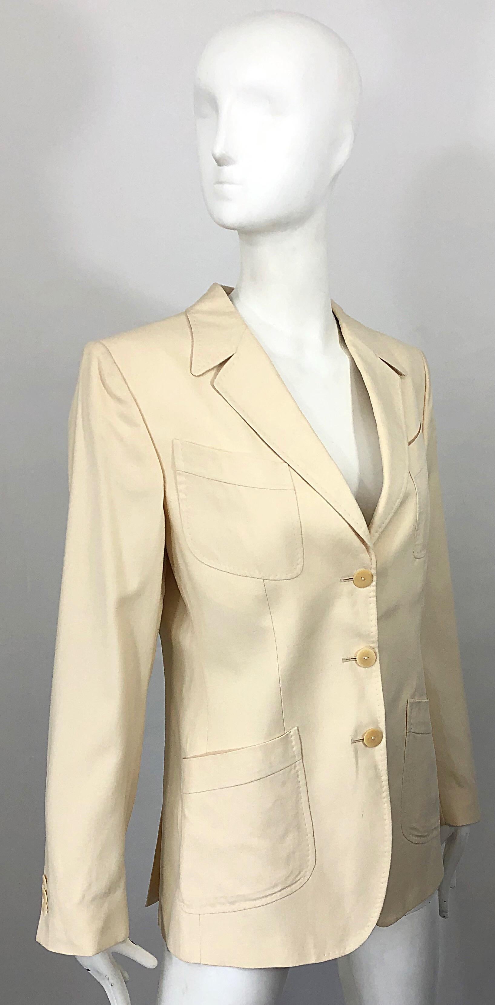 Women's Vintage Thierry Mugler Couture 1990s Size 40 / US 8 Ivory Silk 90s Blazer Jacket For Sale