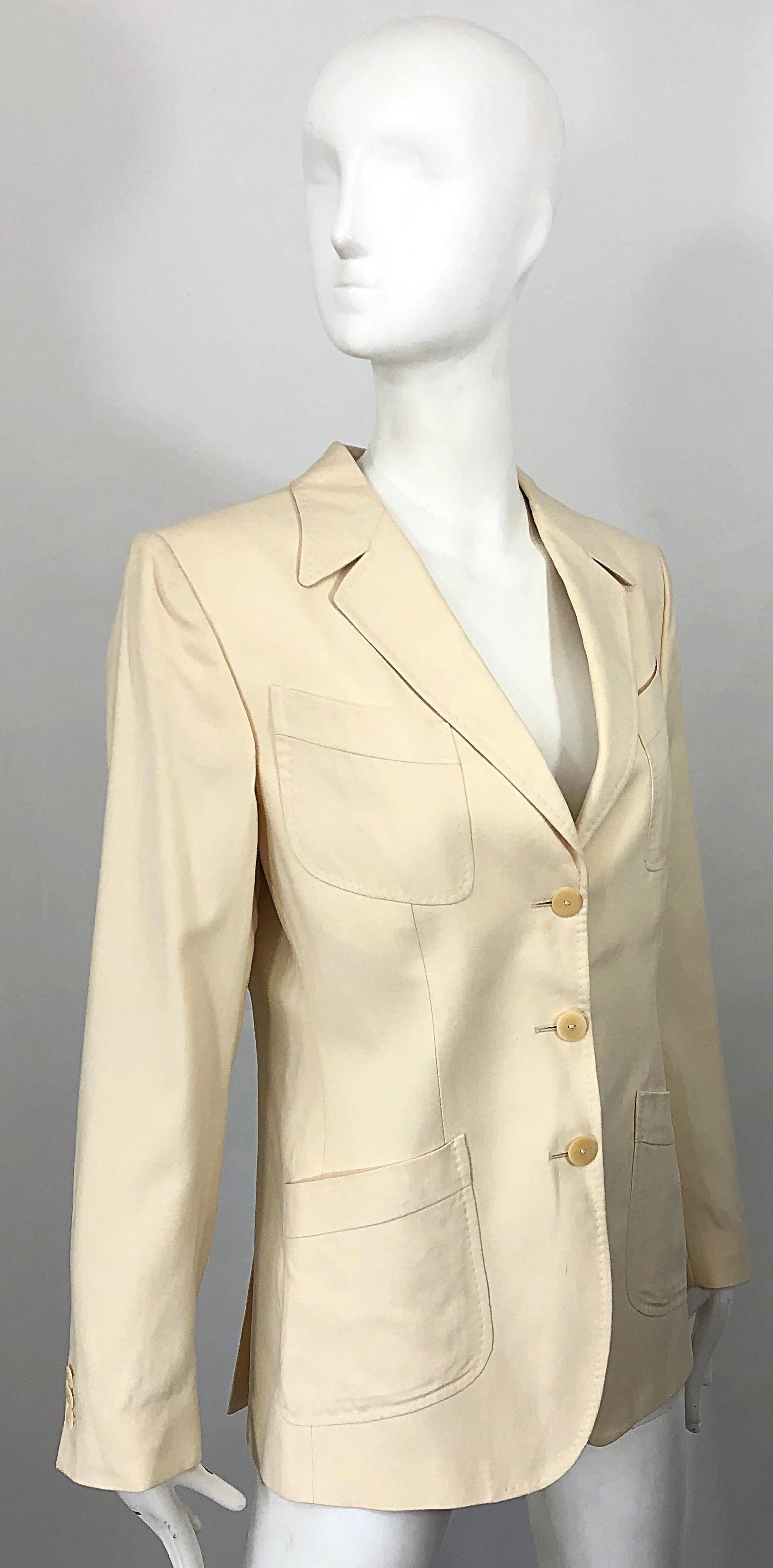 Vintage Thierry Mugler Couture 1990s Talla 40 / US 8 Chaqueta Blazer 90s Seda Marfil en venta 3
