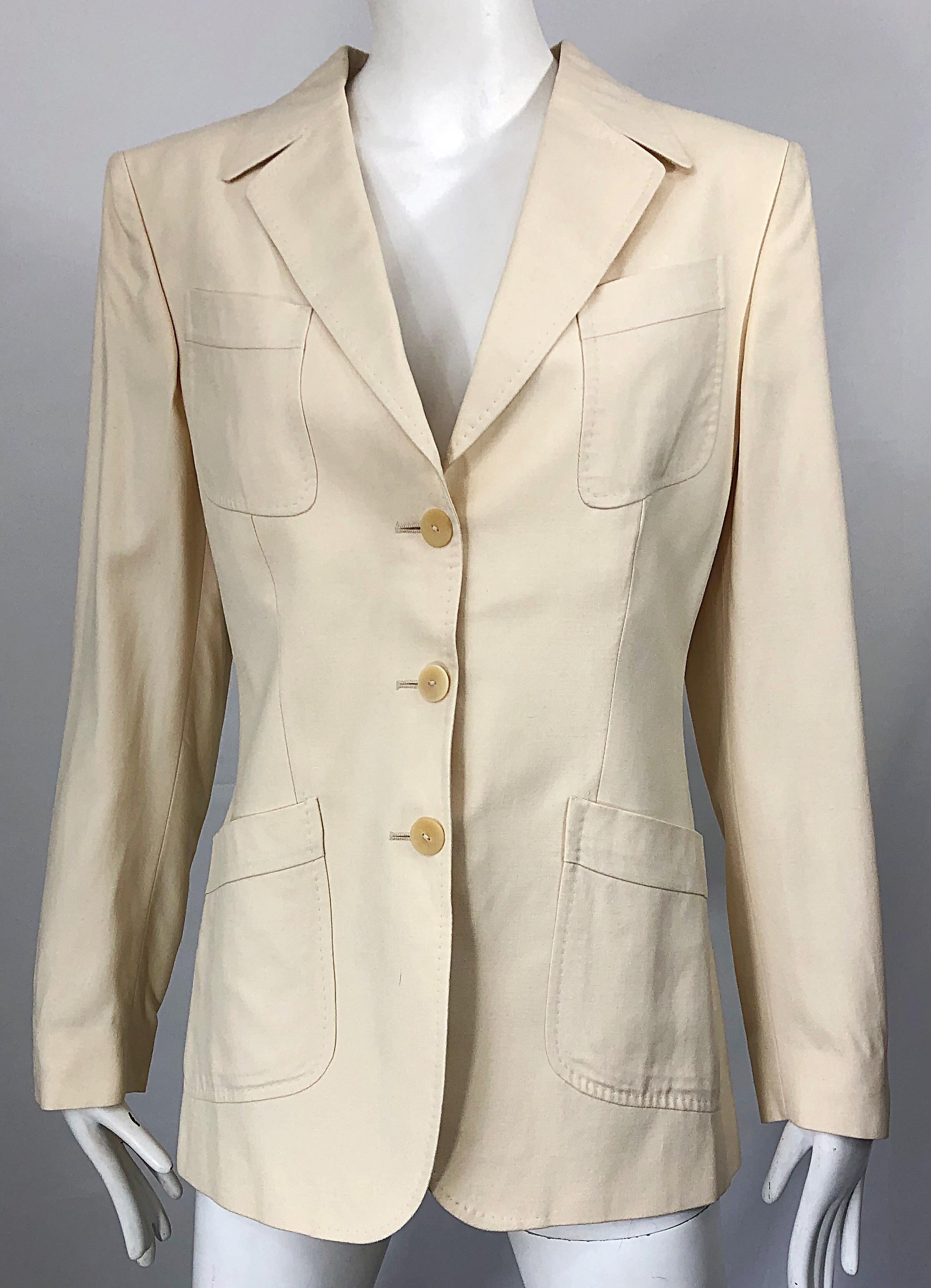 Vintage Thierry Mugler Couture 1990s Size 40 / US 8 Ivory Silk 90s Blazer Jacket For Sale 1