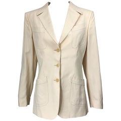 Antique Thierry Mugler Couture 1990s Size 40 / US 8 Ivory Silk 90s Blazer Jacket