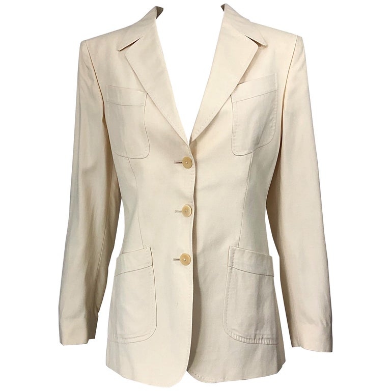 Louis Vuitton US Size 6 Women's Off-White Crepe Blazer Jacket 10lv34s at  1stDibs