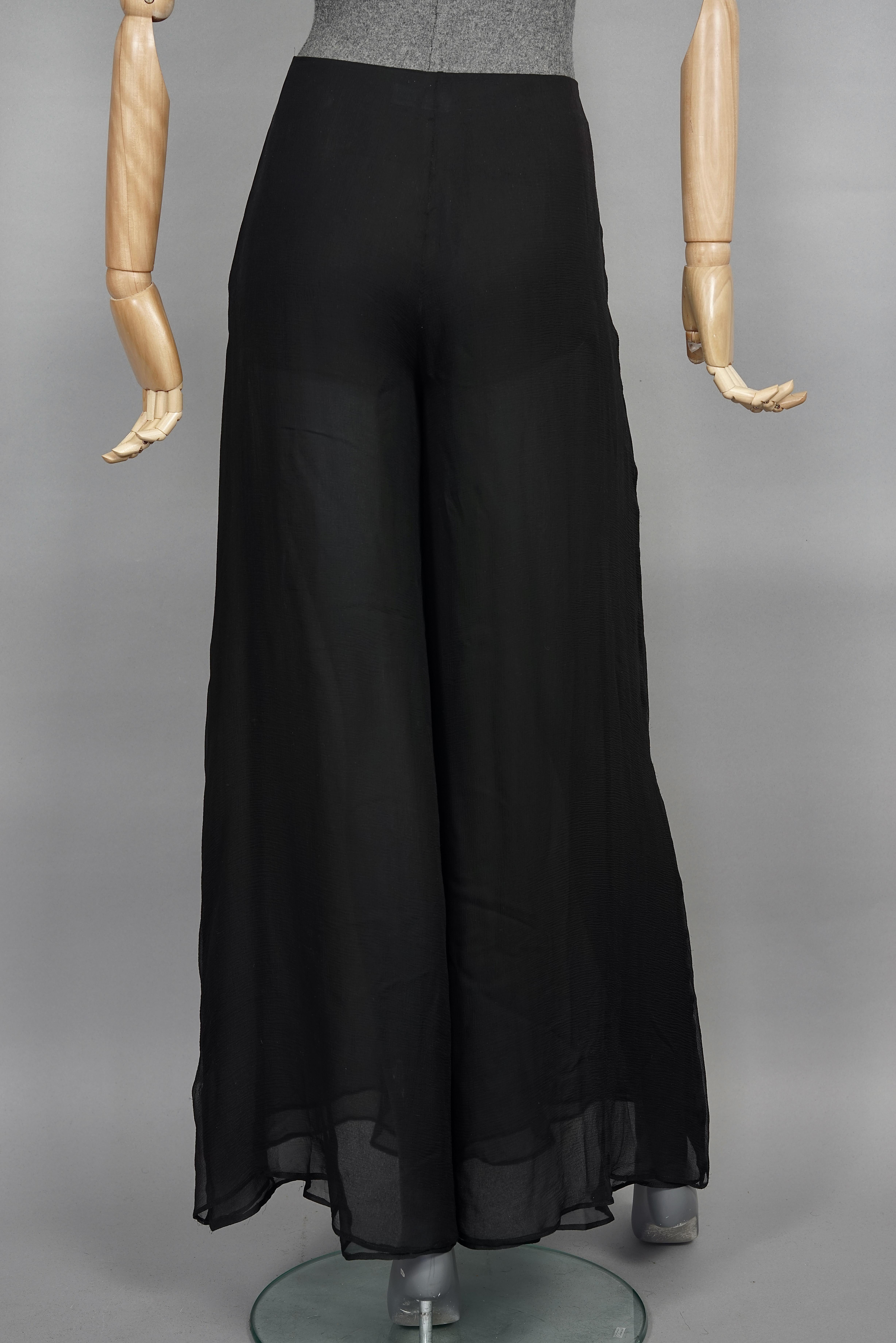 Black Vintage THIERRY MUGLER COUTURE Silk Sheer Palazzo Pants