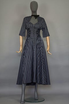 Vintage THIERRY MUGLER Cut Out Bow Neckline Stripe Corset Dress