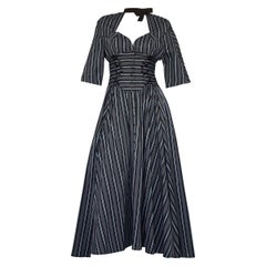 Vintage THIERRY MUGLER Cut Out Bow Neckline Stripe Corset Dress