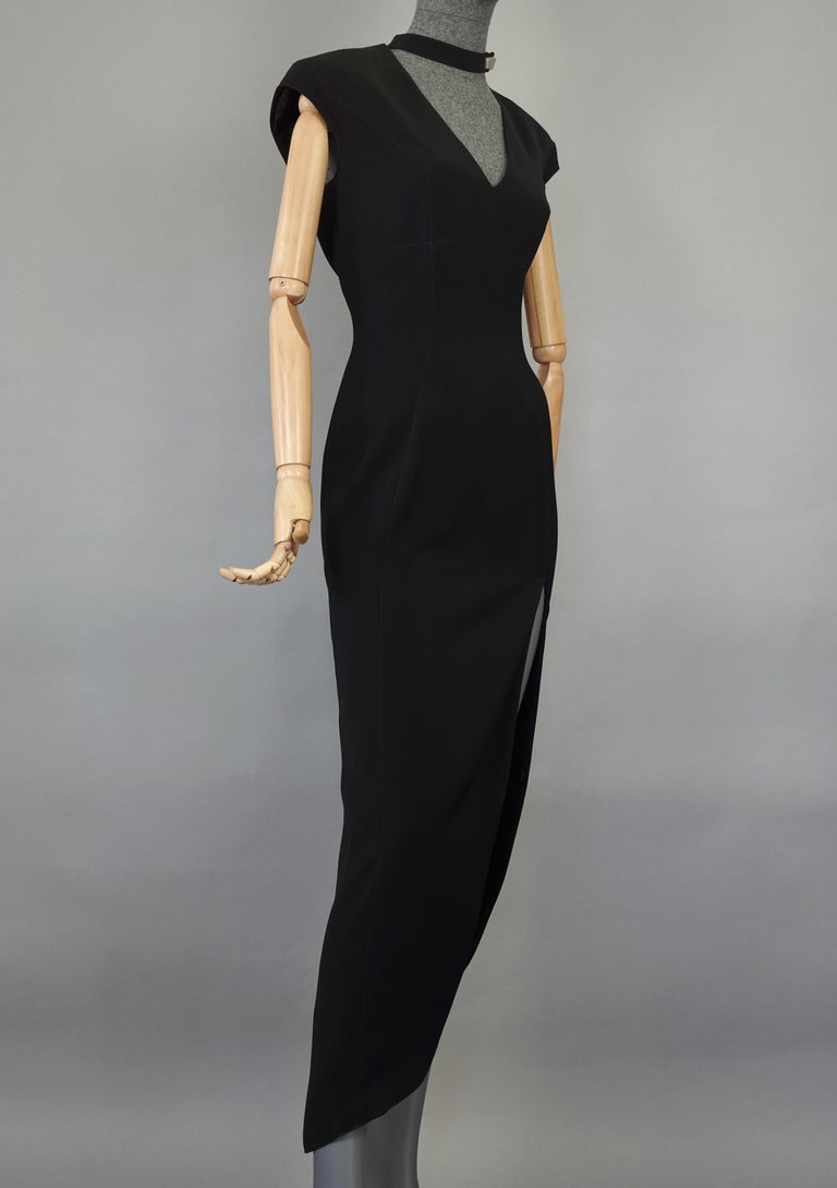Vintage THIERRY MUGLER Cut Out Neckline Long Black Evening Dress at 1stDibs