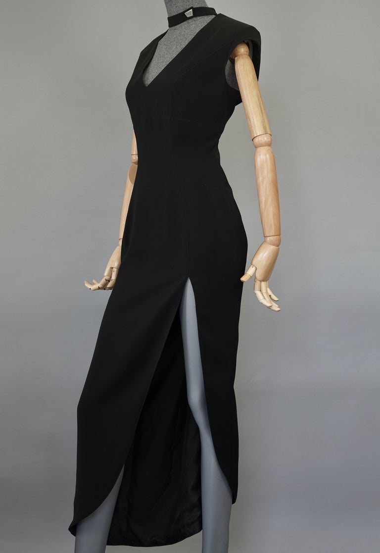 Vintage THIERRY MUGLER Cut Out Neckline Long Black Evening Dress at 1stDibs
