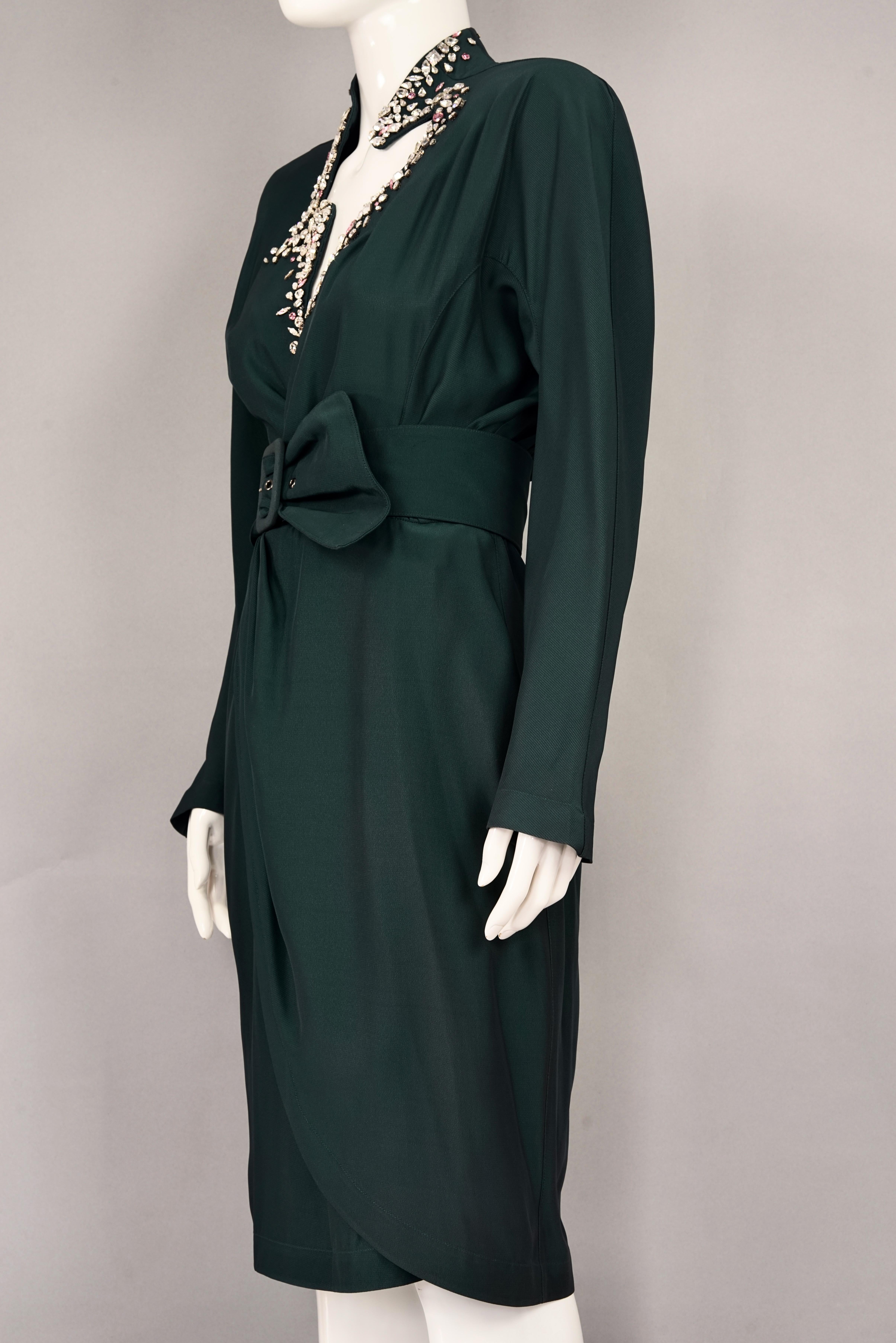 Black Vintage THIERRY MUGLER Encrusted Rhinestone Lightning Neckline Wrap Dress For Sale