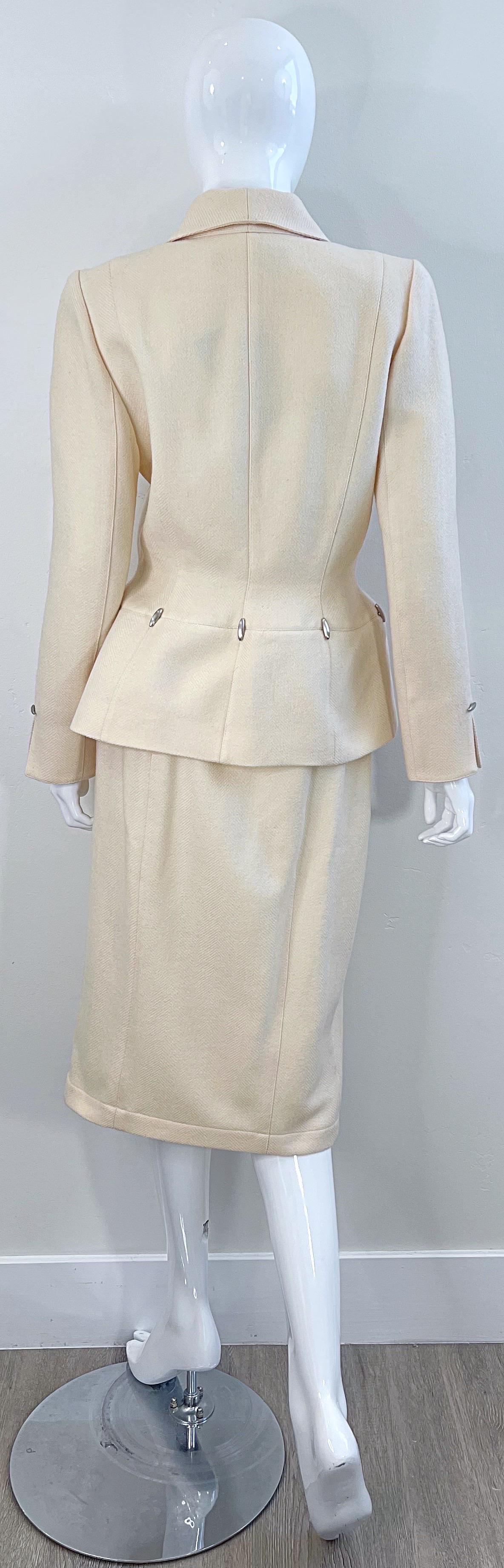Women's Vintage Thierry Mugler F/W 1989 Ivory Size 4 / 6 Wool Silver Bullet Skirt Suit  For Sale