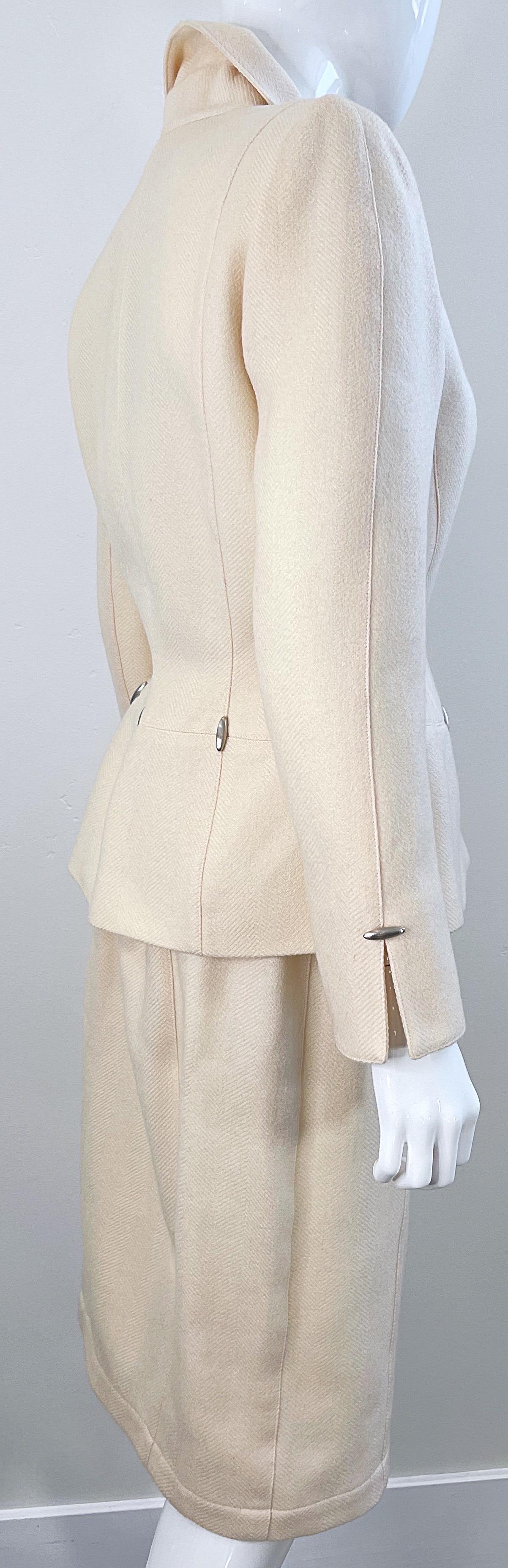Vintage Thierry Mugler F/W 1989 Ivory Size 4 / 6 Wool Silver Bullet Skirt Suit  For Sale 2