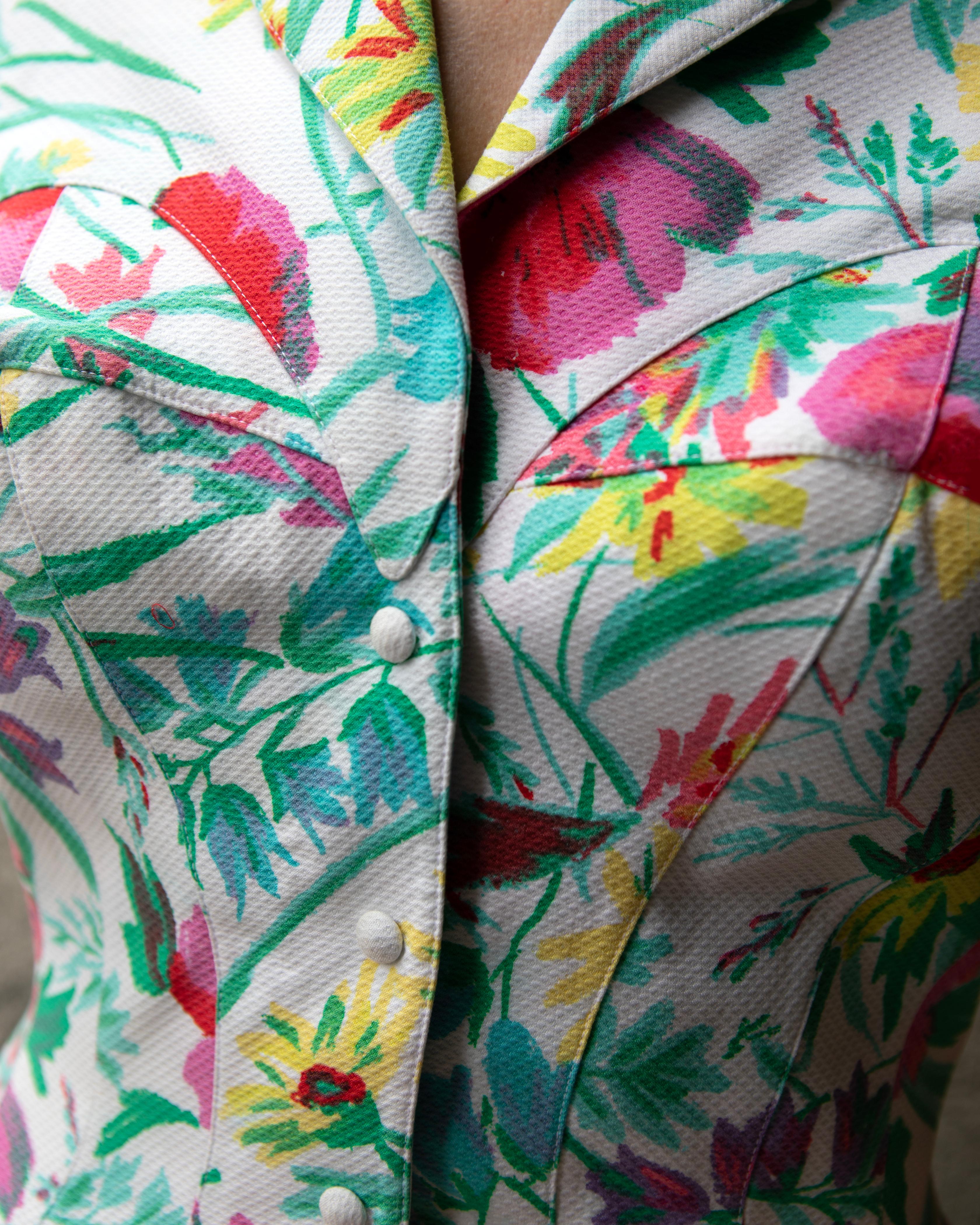 Thierry Mugler Floral Pique-Rockanzug mit Blumenmuster im Angebot 4