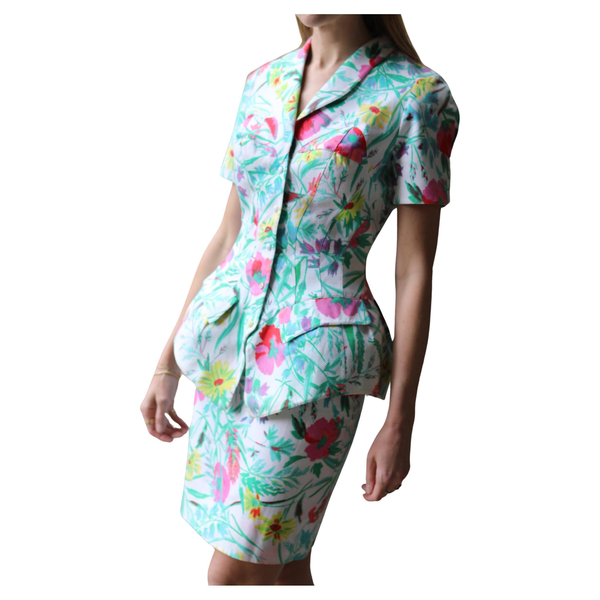 Thierry Mugler Floral Pique-Rockanzug mit Blumenmuster im Angebot