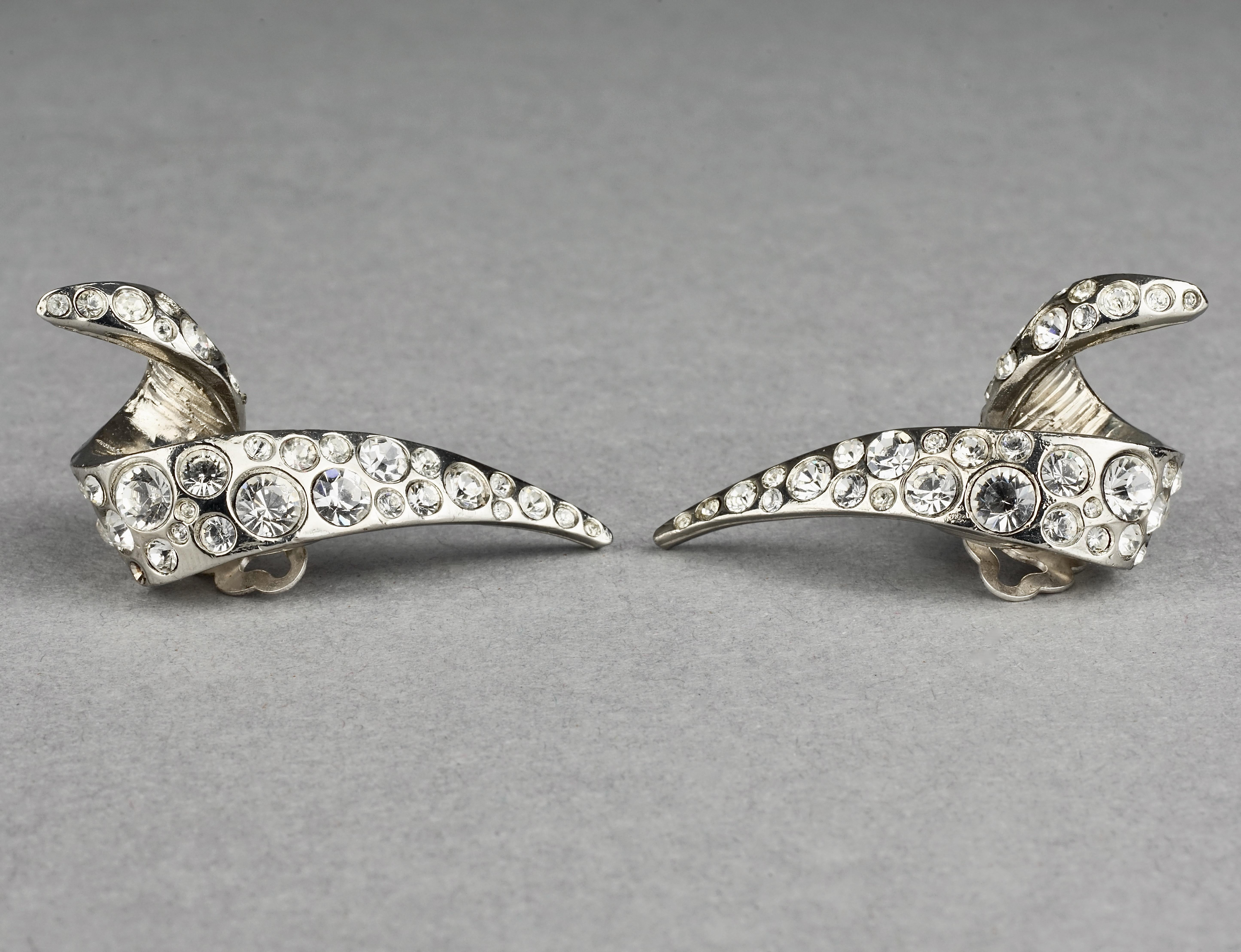 Vintage THIERRY MUGLER Futuristic Pointed Rhinestone Earrings 2