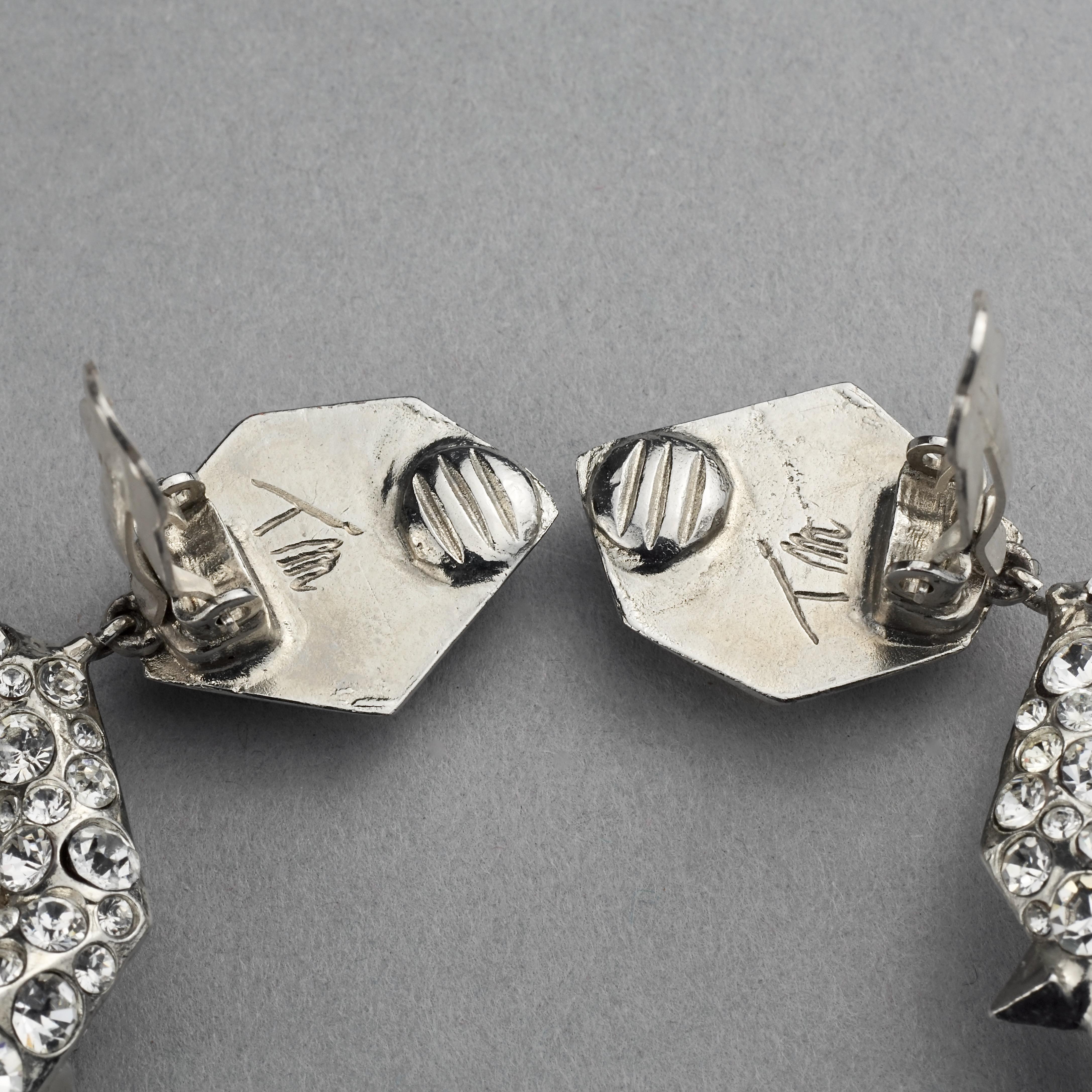 Vintage THIERRY MUGLER Futuristic Spikes Rhinestone Dangling Hoop Earrings 3