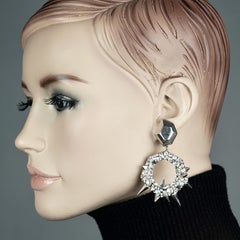 Vintage THIERRY MUGLER Futuristic Spikes Rhinestone Dangling Hoop Earrings