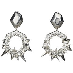 Vintage THIERRY MUGLER Futuristic Spikes Rhinestone Dangling Hoop Earrings