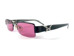 Vintage Thierry Mugler Half Frame Black Purple Lenses 1980's Paris Sunglasses