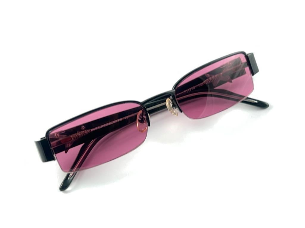 Women's or Men's Vintage Thierry Mugler Half Frame Black Purple Lenses 1980's Paris Sunglasses For Sale