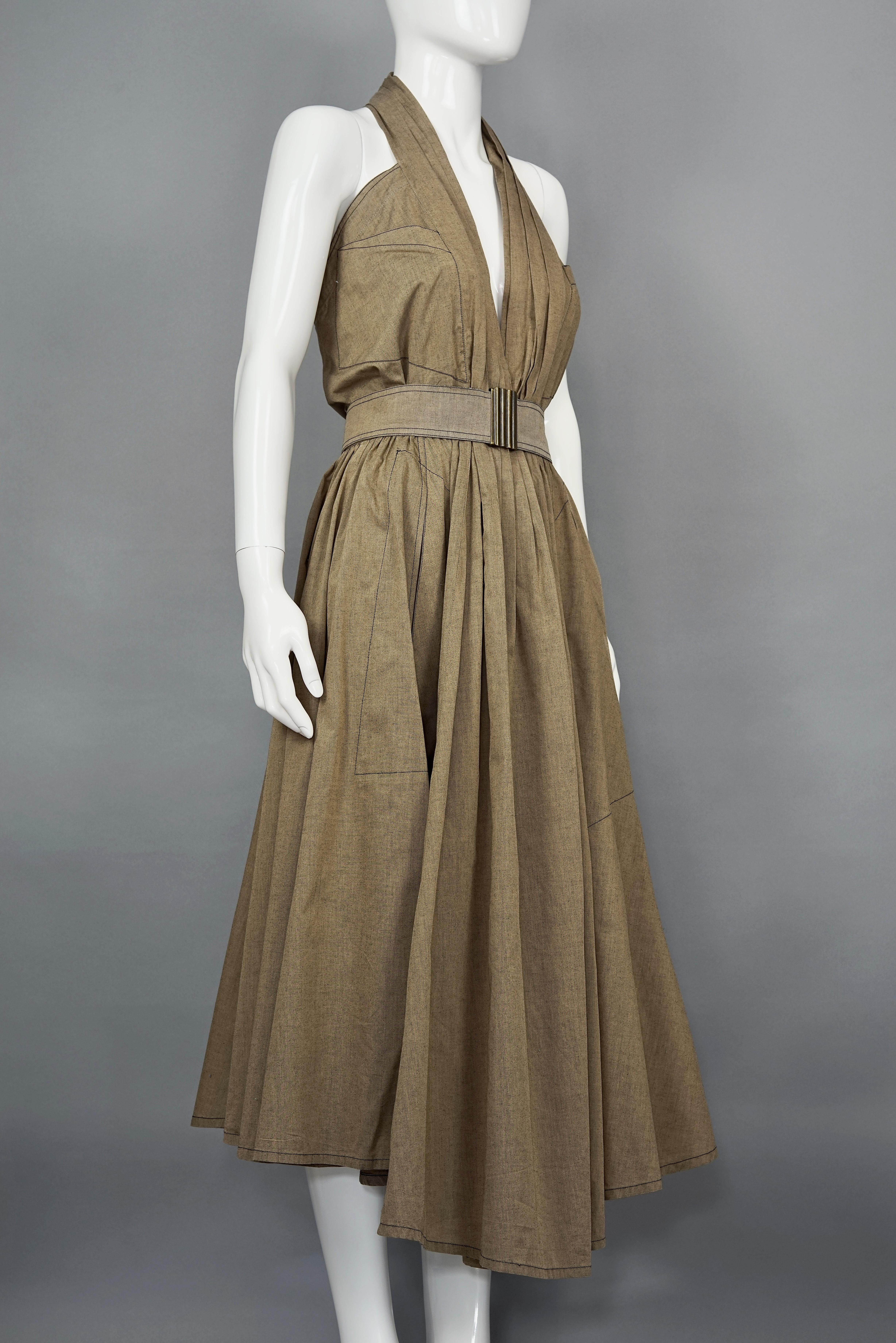 Brown Vintage THIERRY MUGLER Halter Full Circle Belted Dress